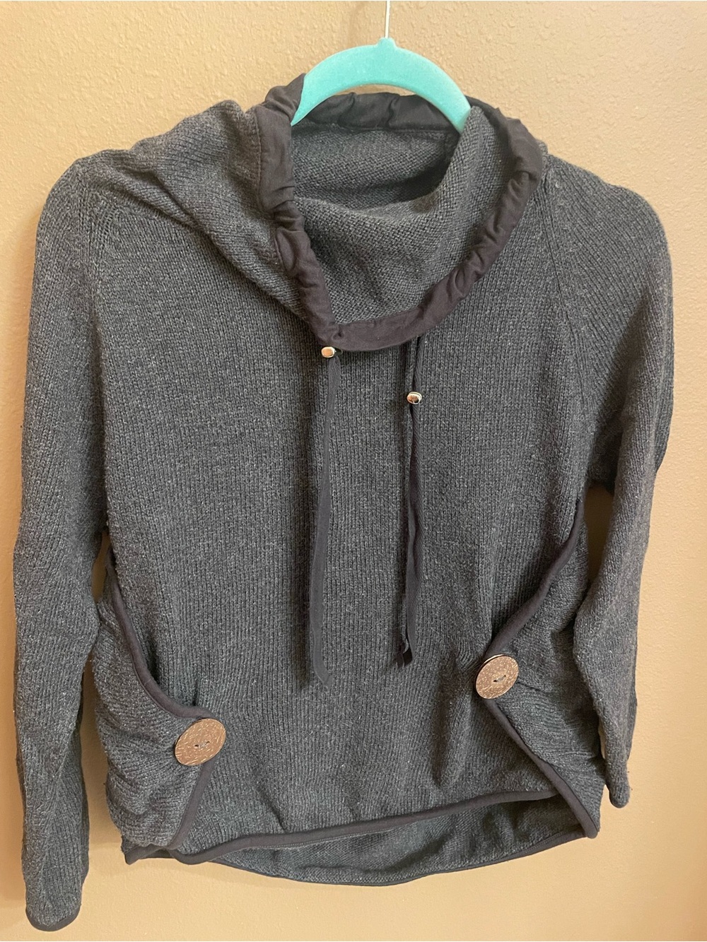 Neon Buddha Mock NeckCharcoal Gray Sweater